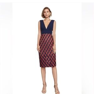 BCBGMaxAzria Navy and Red Midi Dress